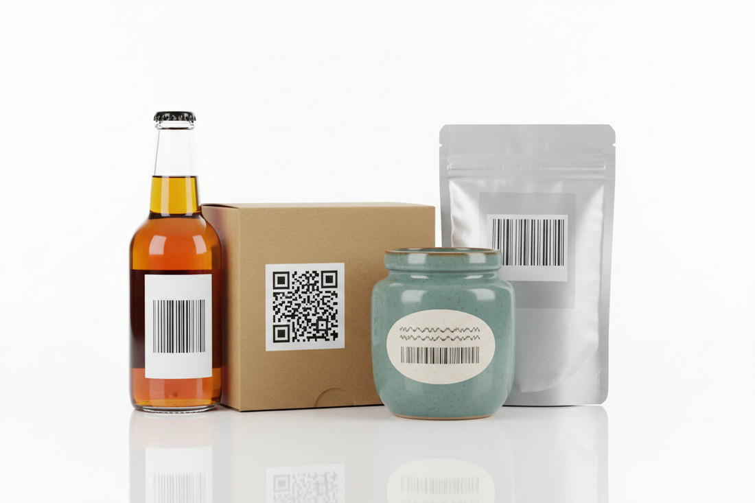 Mai multe produse comerciale cu coduri de bare unice utilizate pentru identificarea și gestionarea produselor.