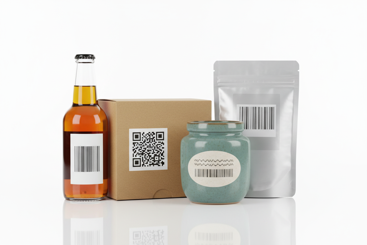 Mai multe produse comerciale cu coduri de bare unice utilizate pentru identificarea și gestionarea produselor.
