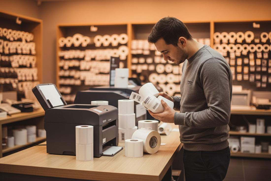 Role de etichete autocolante cu coduri de bare imprimate pentru produse